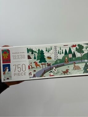 750-Piece Winter Dogs Puzzle - 12x36 Green, Blue, White, Red Illustration